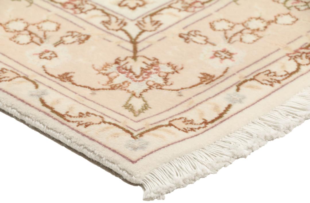 Håndknyttet Tabriz-tæppe fra Mellemøsten med beige blomsterdesign