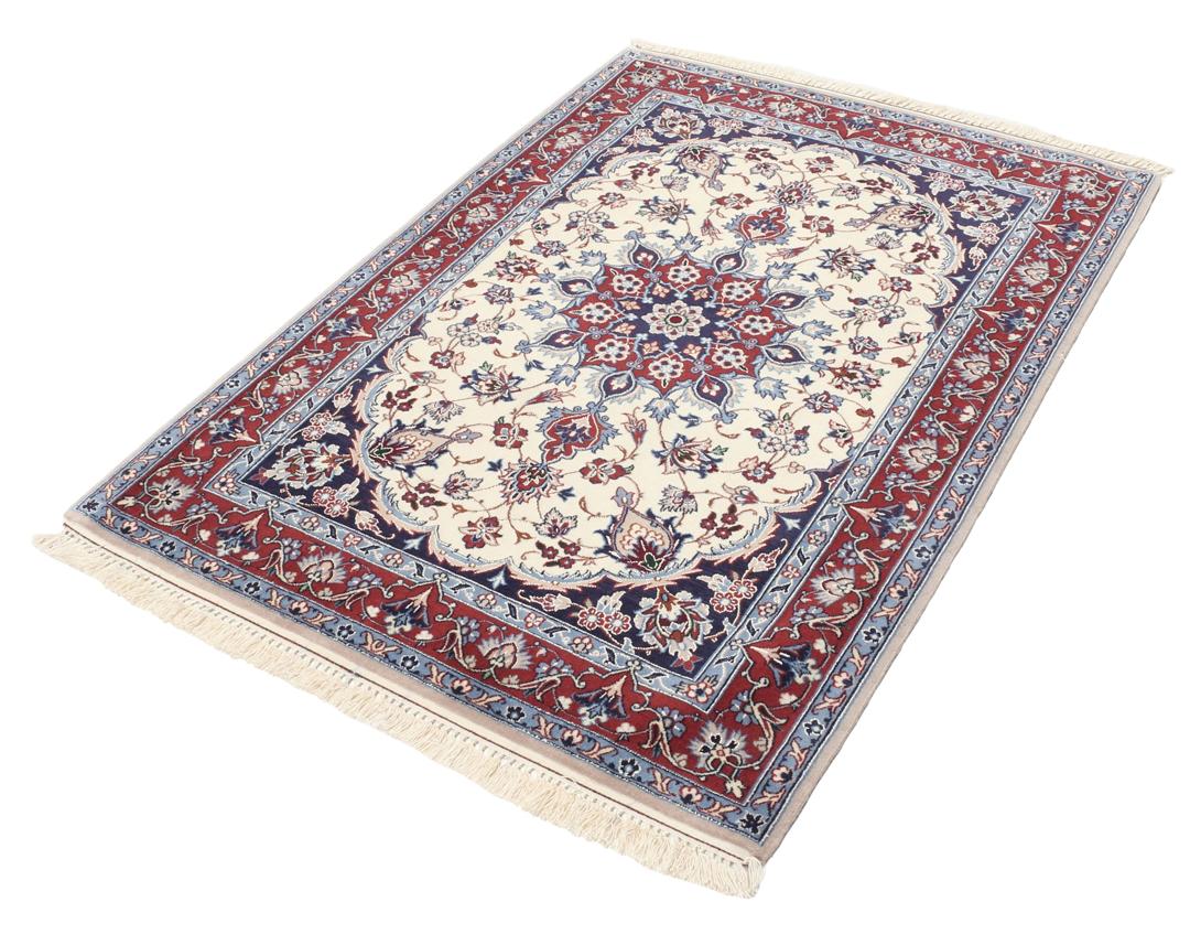 Handgeknoopt Isfahan-tapijt met bloemenmedaillon in multicolor uit het Midden-Oosten