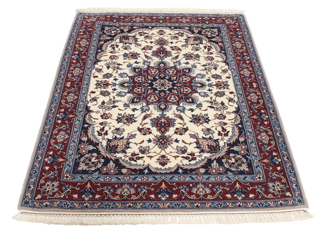 Handgeknoopt Isfahan-tapijt met bloemenmedaillon in multicolor uit het Midden-Oosten