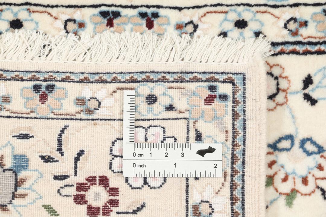 Autentisk håndknyttet Nain 6La-tæppe med delikate blomstermønstre i beige og blå
