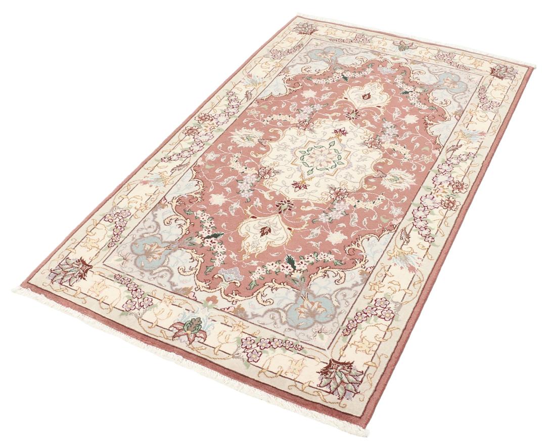 Håndknyttet Tabriz 50 Raj tæppe fra Mellemøsten i røde og cremefarvede toner