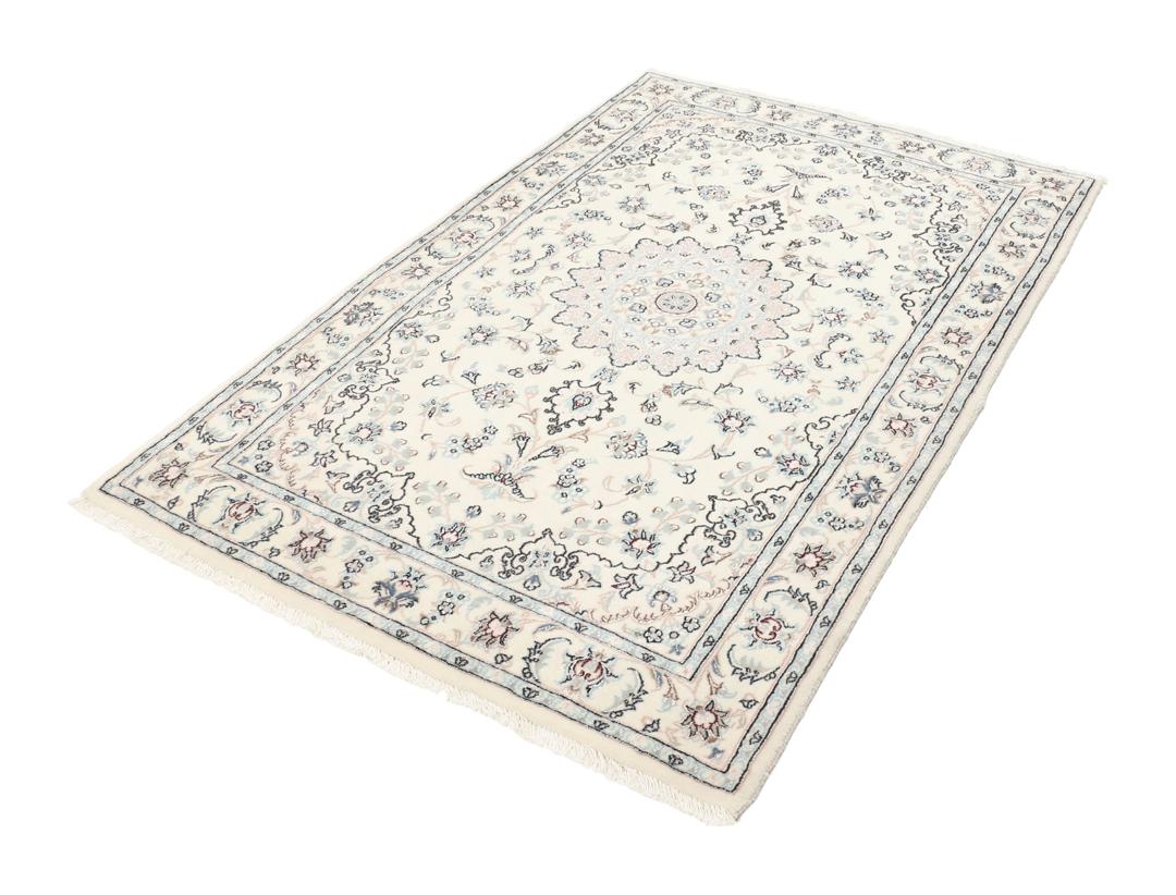 Handgeknoopt Nain 6La tapijt uit het Midden-Oosten in beige en blauw