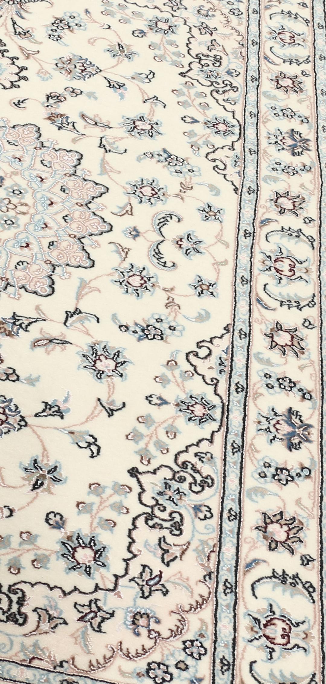 Handgeknoopt Nain 6La tapijt uit het Midden-Oosten in beige en blauw