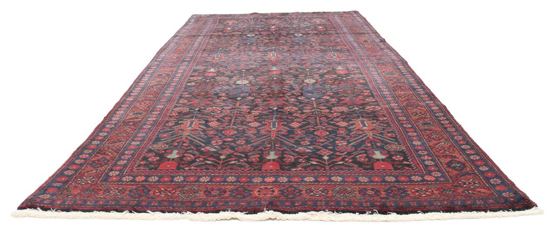 Handgeknoopte Koliai loper uit het Midden-Oosten in donkerrode en zwarte tinten