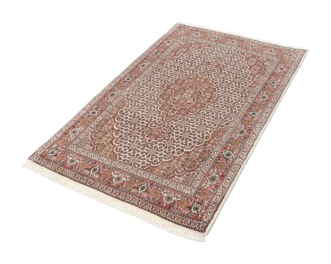 Håndknyttet Tabriz 50 Raj-tæppe med indviklede blomstermotiver i mørkerød og beige