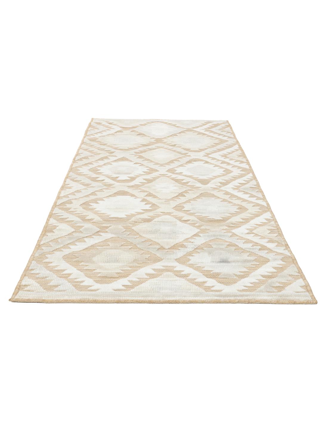 Tapis de couloir beige à motif géométrique