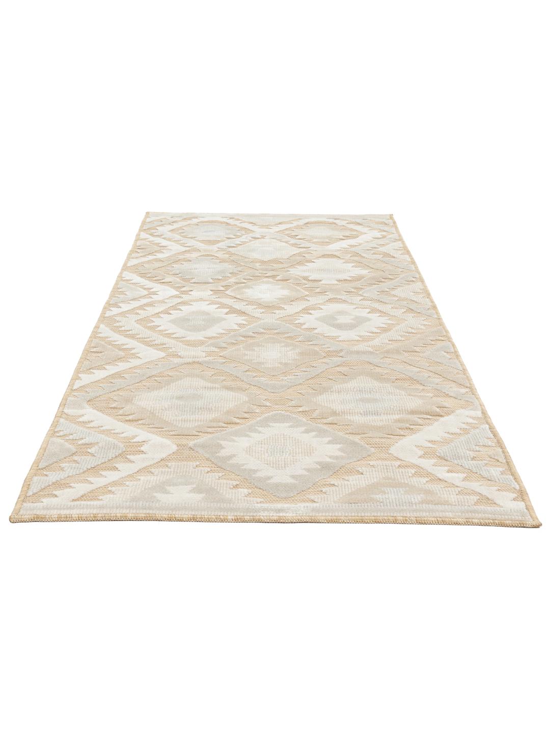 Tapis de couloir beige à motif géométrique