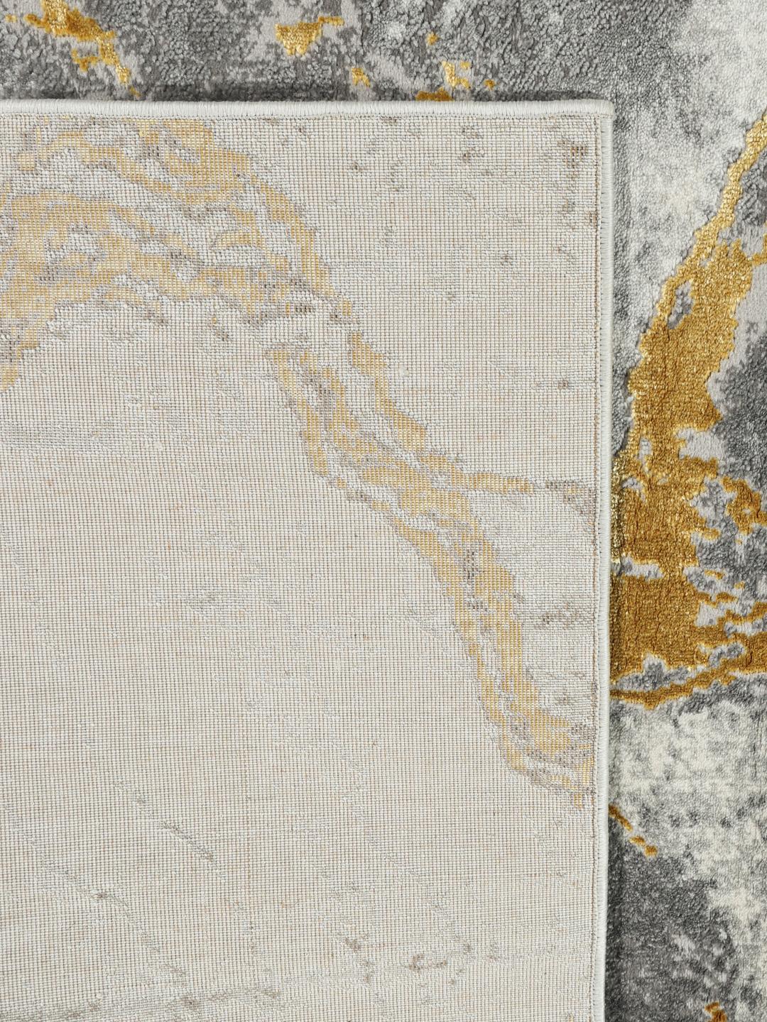 Teppich-Traum Bedomranding designer tapijt hal woon- en slaapkamer • licht donker effect palmtakken grijs goud glanzend, afmeting 60x110 cm