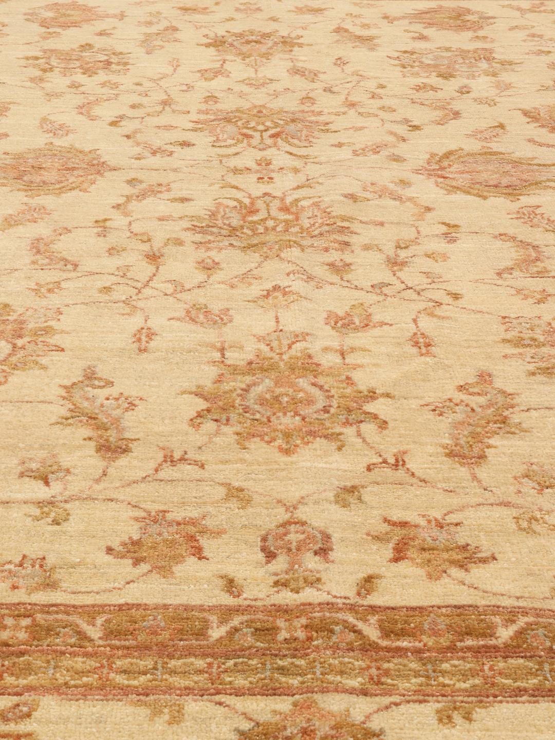Håndknyttet beige Ziegler Fine-tæppe fra Pakistan med blomstermønstre