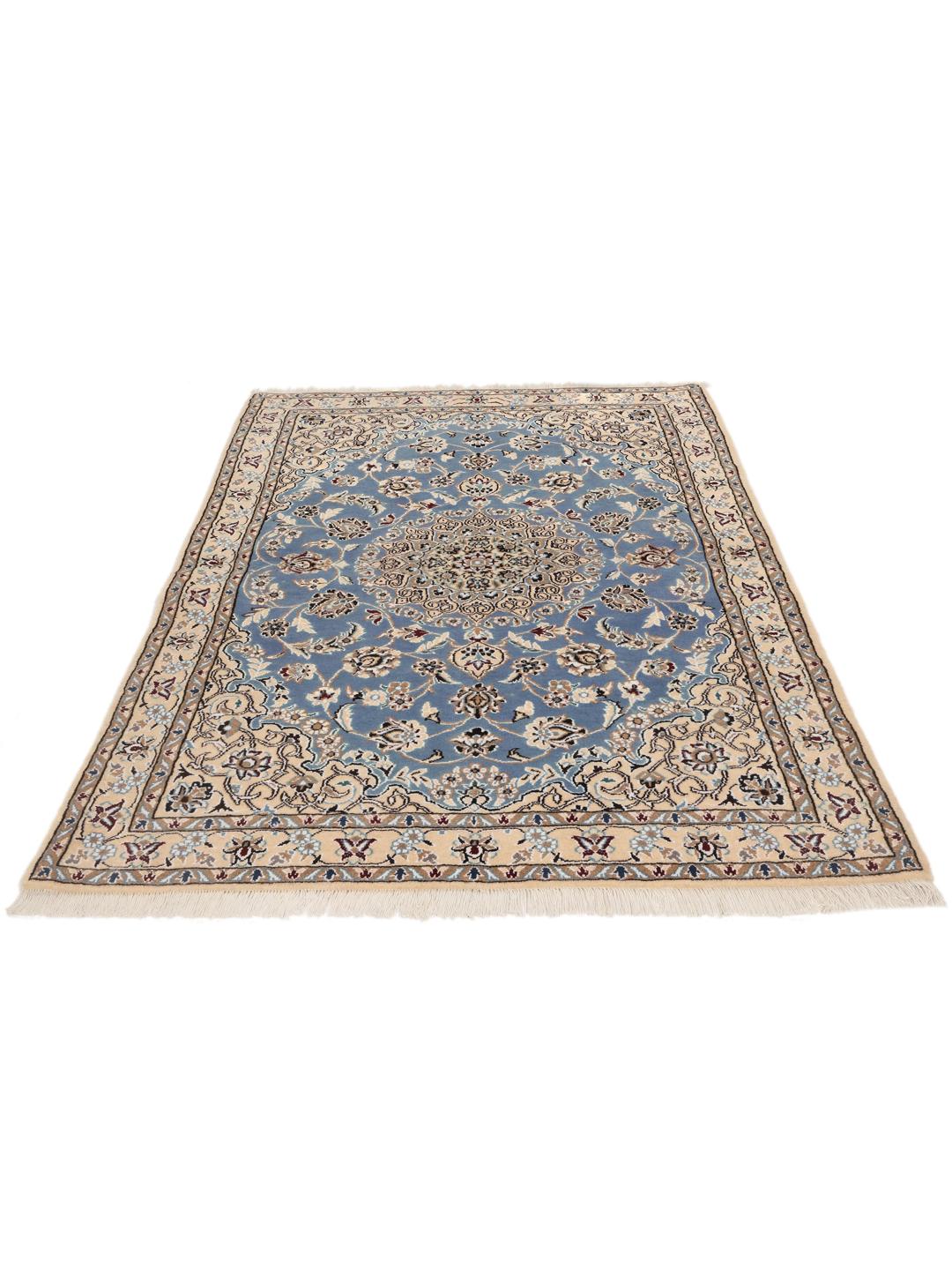 Met de hand geknoopt Nain Fine 9La tapijt uit het Midden-Oosten in blauwe en beige tinten