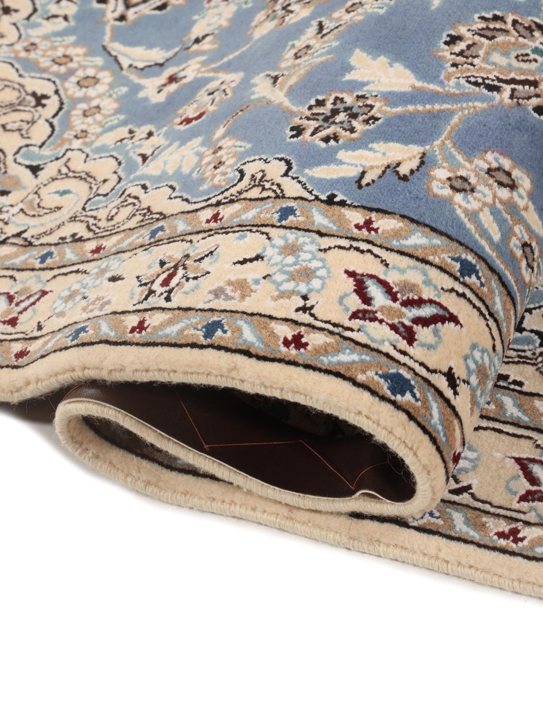 Met de hand geknoopt Nain Fine 9La tapijt uit het Midden-Oosten in blauwe en beige tinten