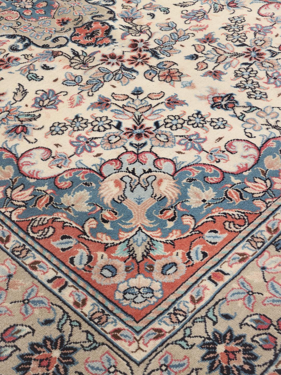 Hand-knotted Keshan rug from the Middle East in multicolor floral pattern