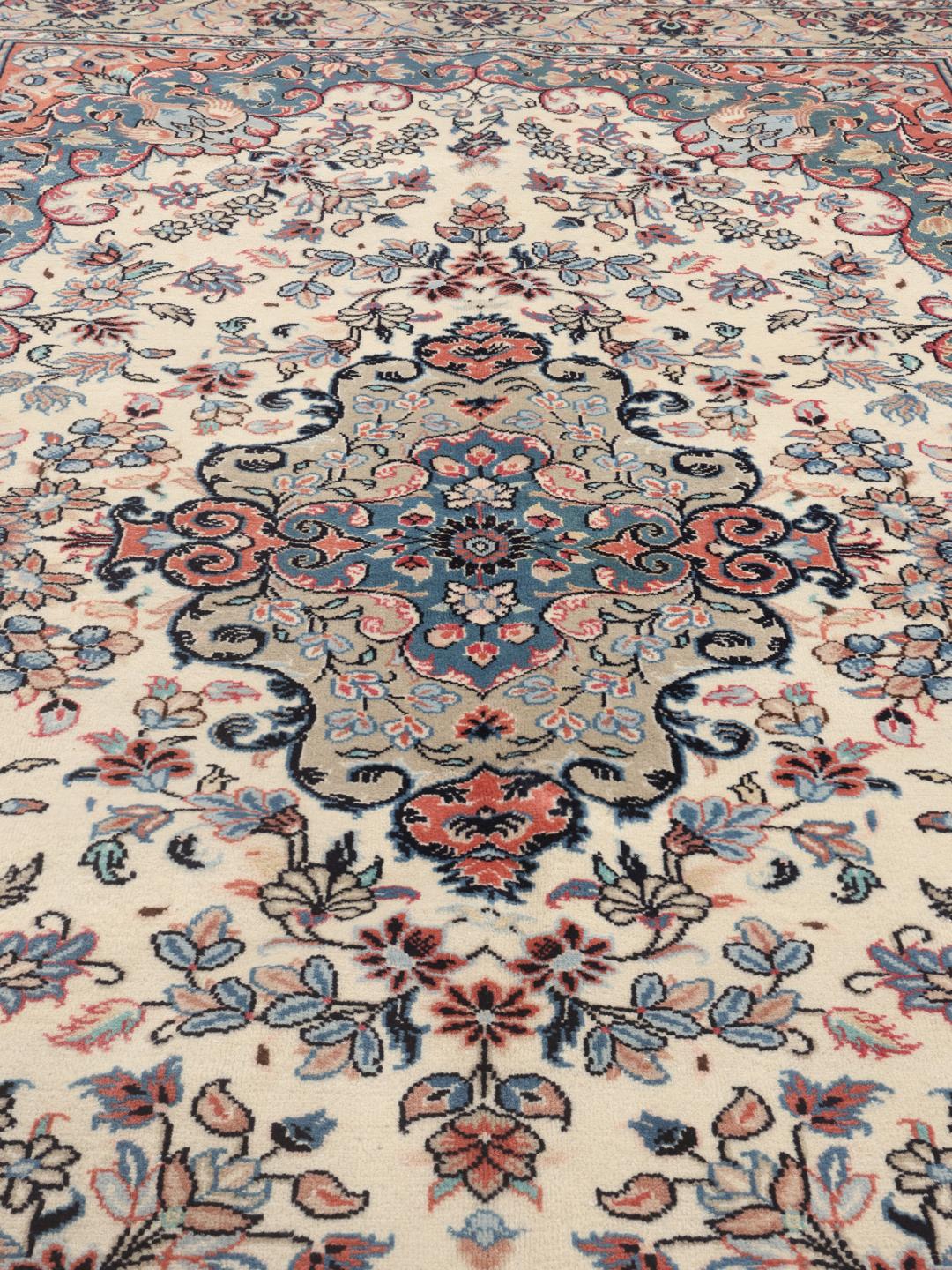 Hand-knotted Keshan rug from the Middle East in multicolor floral pattern