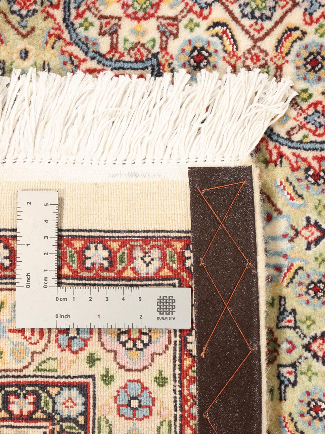 Hand-knotted Moud rug with intricate floral medallion and beige field from the Middle East
