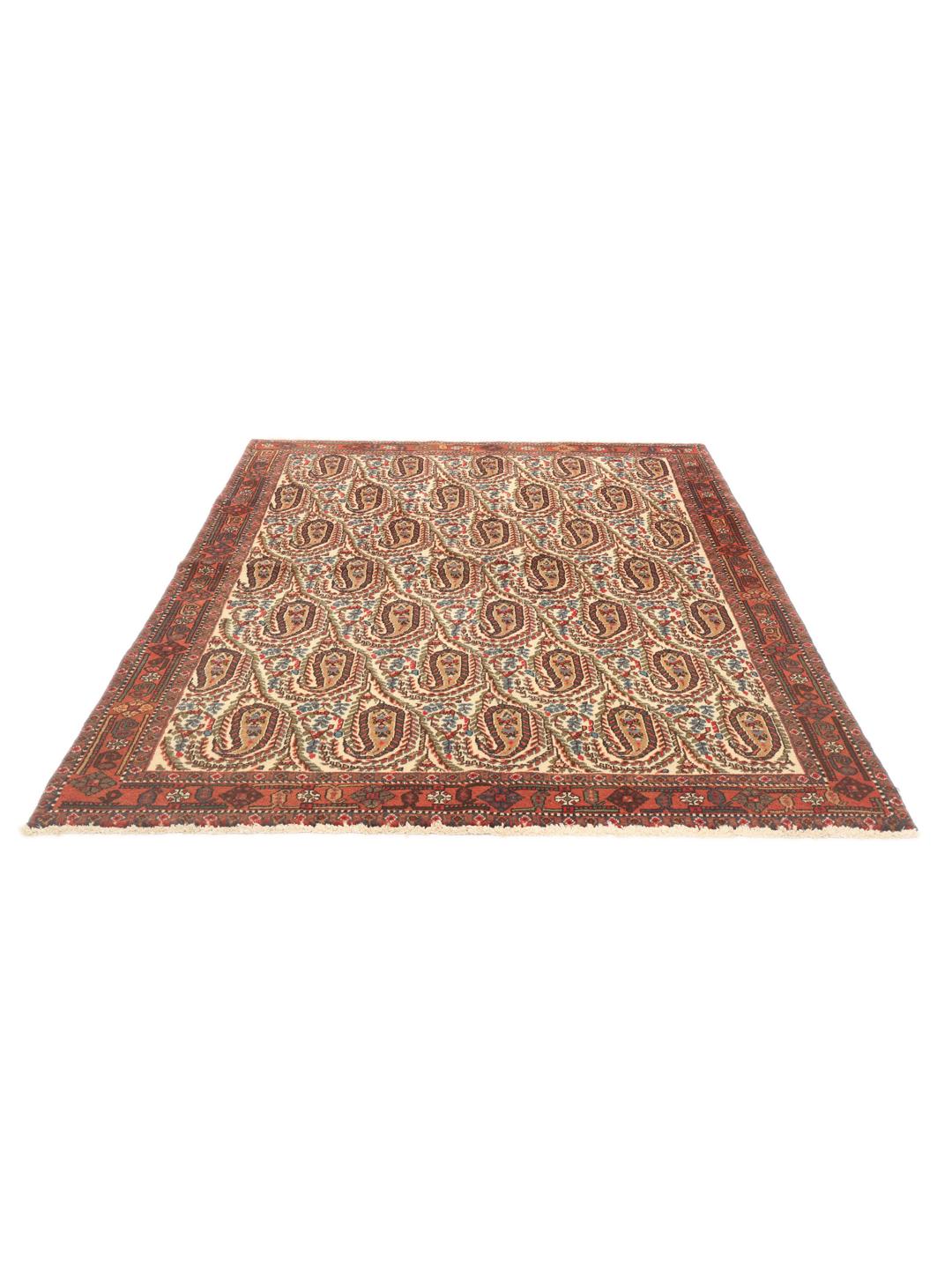 Håndknyttet Afshar-tæppe fra Mellemøsten i nuancer af rødt og beige