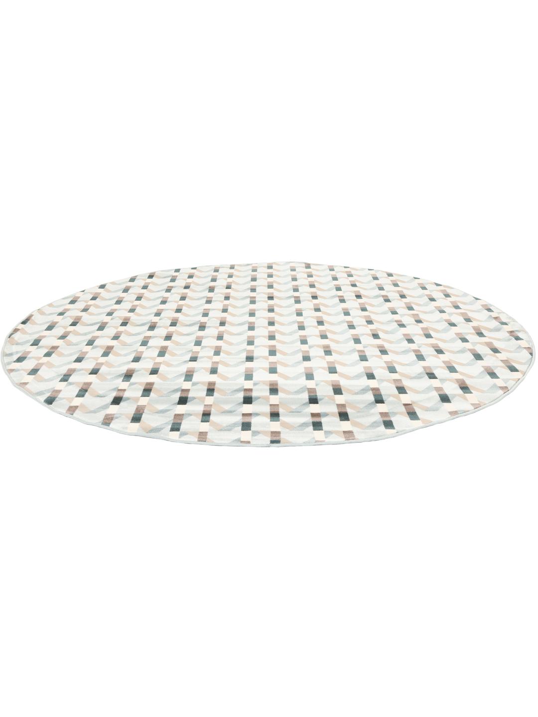 Tapis rond bleu clair avec un motif géométrique rythmé