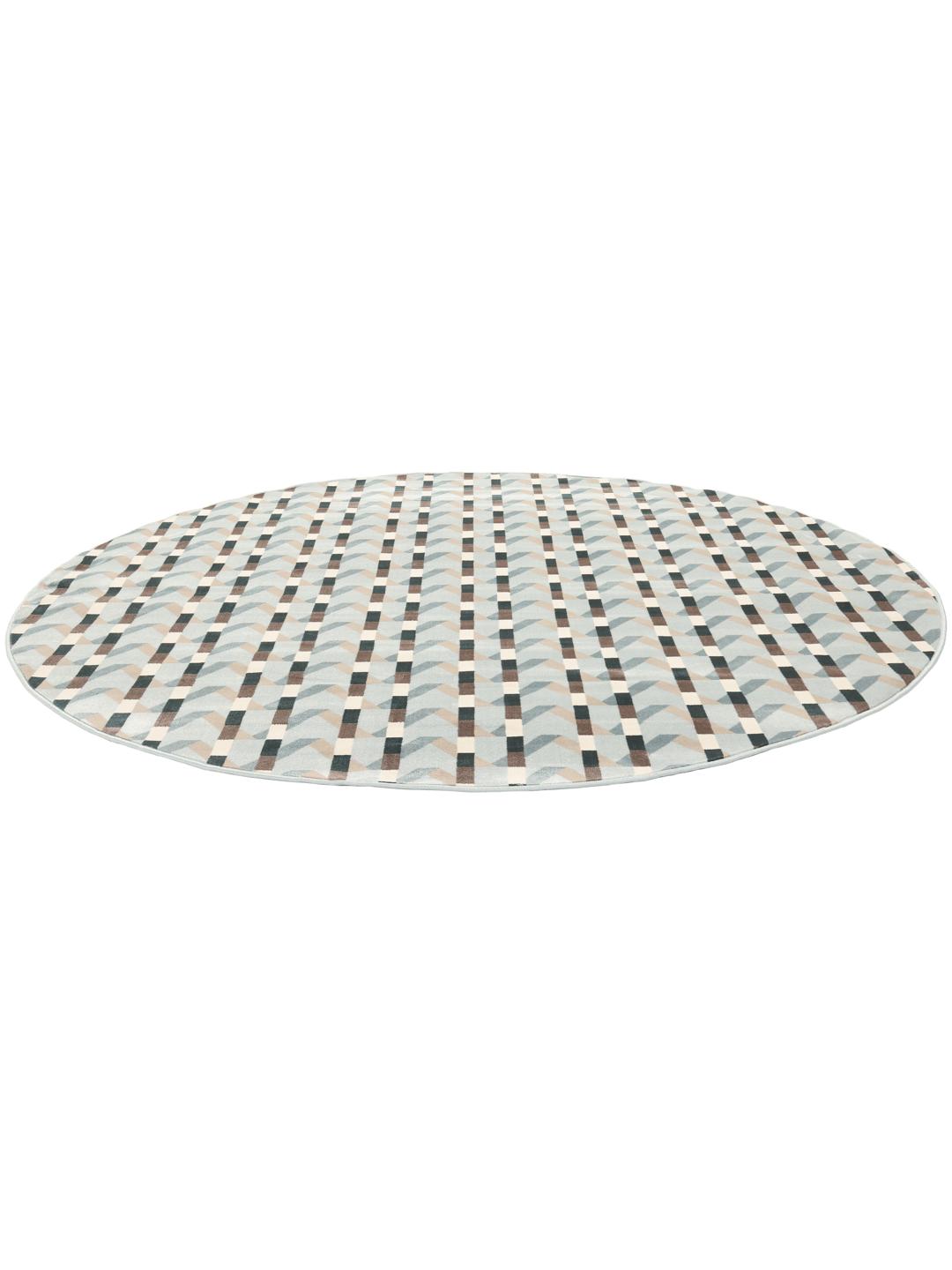 Tapis rond bleu clair avec un motif géométrique rythmé