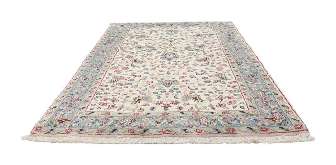Tapis Kerman noué à la main du Moyen-Orient avec un motif floral en beige et bleu