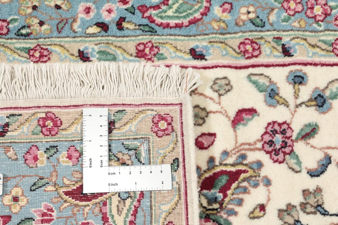 Tapis Kerman noué à la main du Moyen-Orient avec un motif floral en beige et bleu