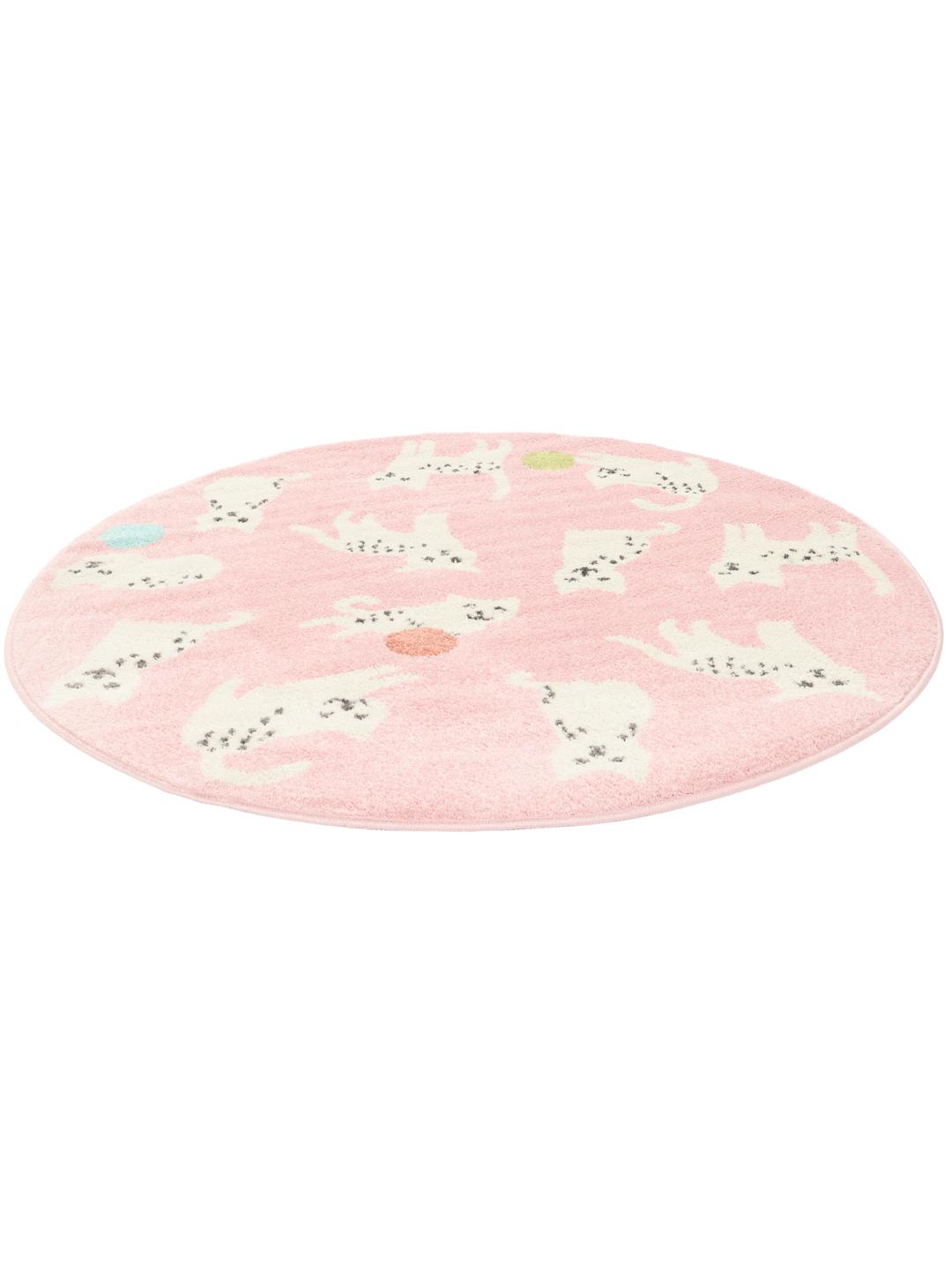 Rond roze tapijt met kattenmotieven