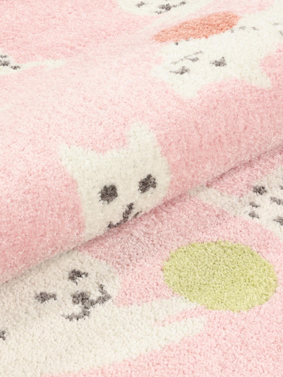 Rond roze tapijt met kattenmotieven