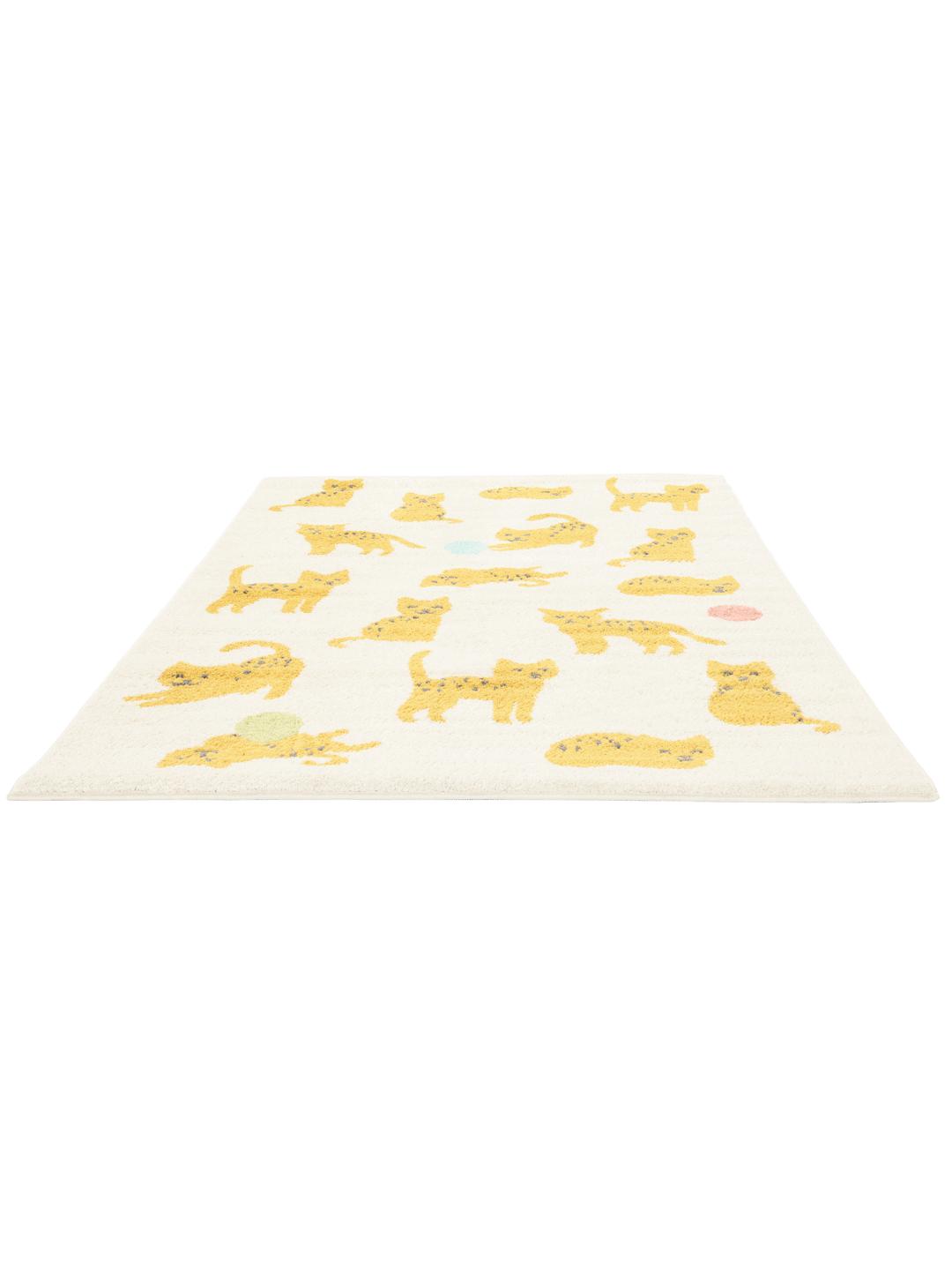 Wit en multicolour tapijt met een speels kattenmotief