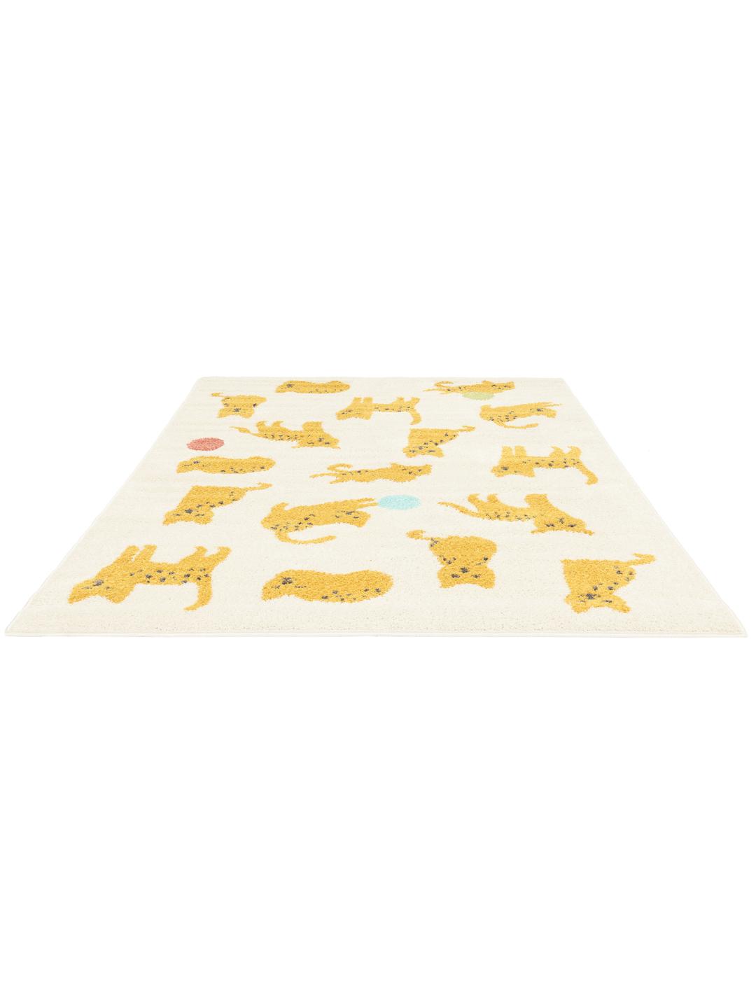 Wit en multicolour tapijt met een speels kattenmotief