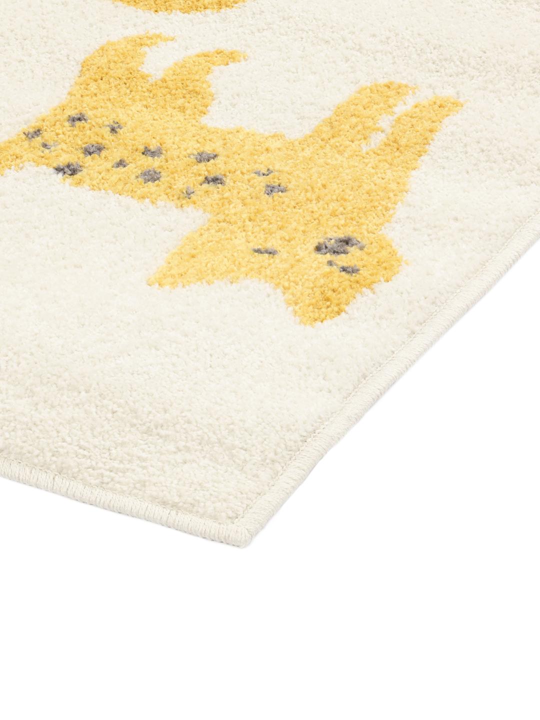 Wit en multicolour tapijt met een speels kattenmotief