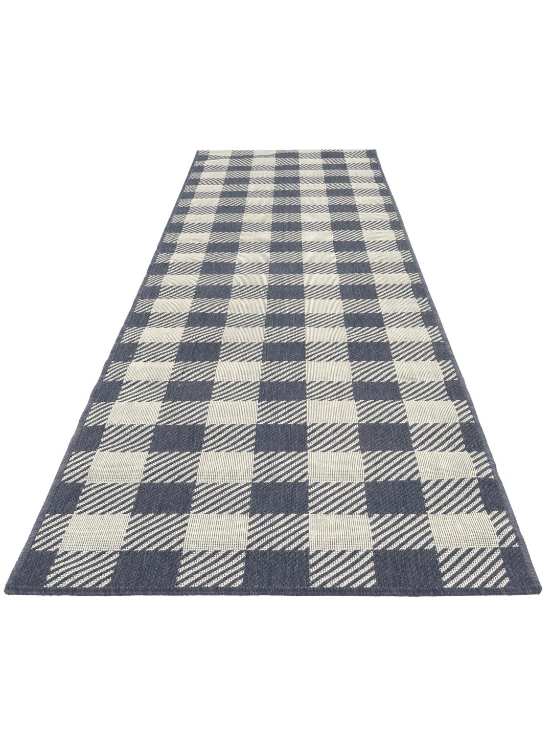 tapis de couloir bleu avec un motif à carreaux