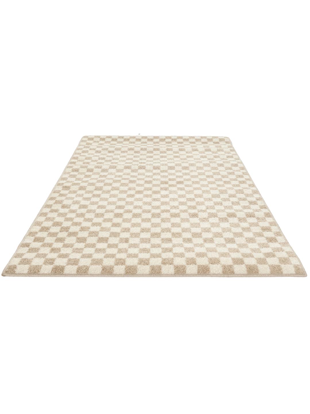 beige en wit geruit vloerkleed