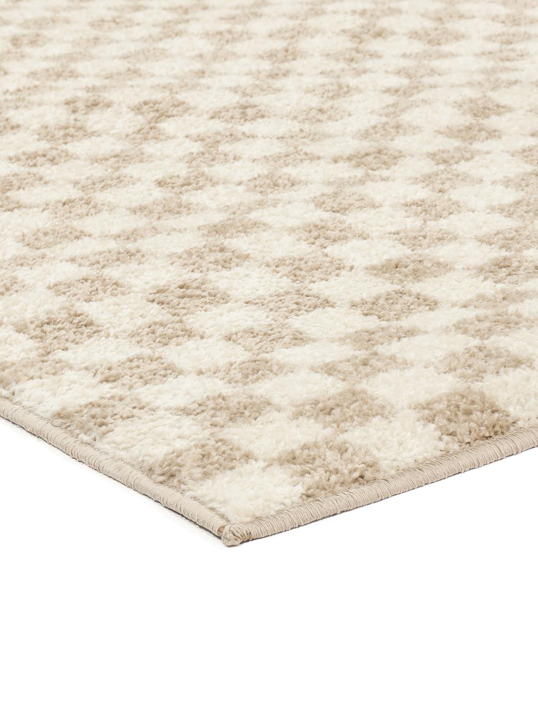 beige en wit geruit vloerkleed