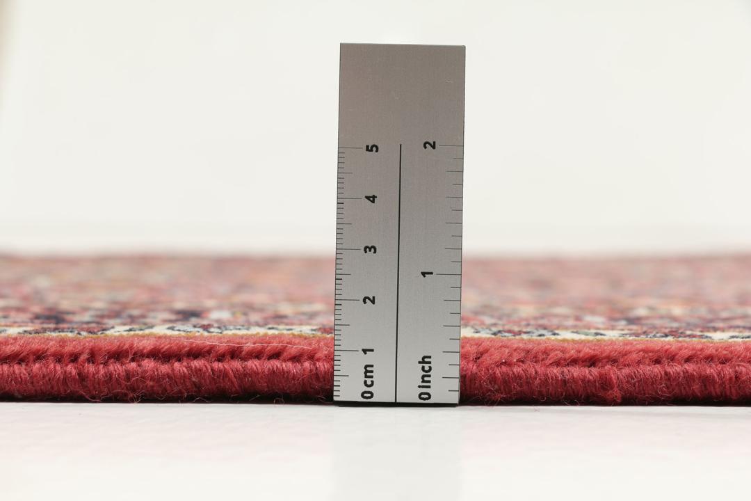 Handgeknoopt Bidjar-tapijt uit het Midden-Oosten in rood en beige met ingewikkelde bloempatronen.