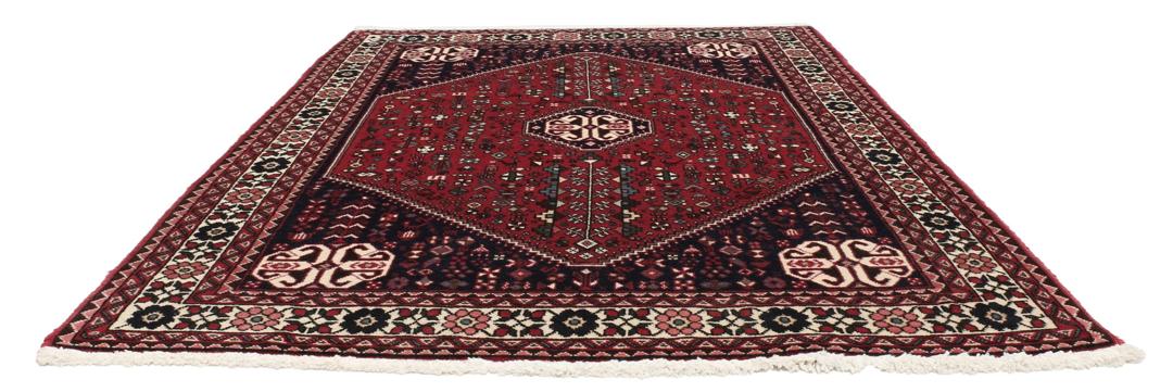 Håndknyttet Abadeh-tæppe med et rødt og blåt blomstermedallion-design fra Mellemøsten