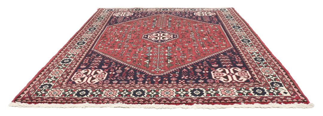 Håndknyttet Abadeh-tæppe med et rødt og blåt blomstermedallion-design fra Mellemøsten