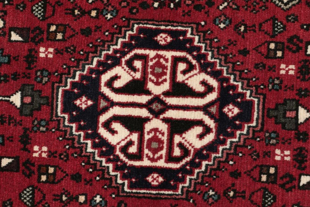 Håndknyttet Abadeh-tæppe med et rødt og blåt blomstermedallion-design fra Mellemøsten