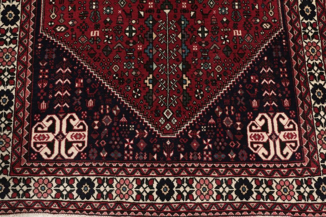 Håndknyttet Abadeh-tæppe med et rødt og blåt blomstermedallion-design fra Mellemøsten