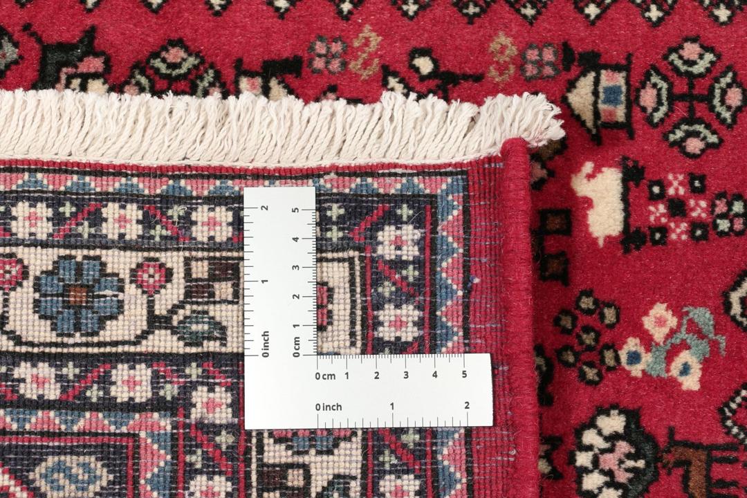Håndknyttet Abadeh-tæppe med et rødt og blåt blomstermedallion-design fra Mellemøsten