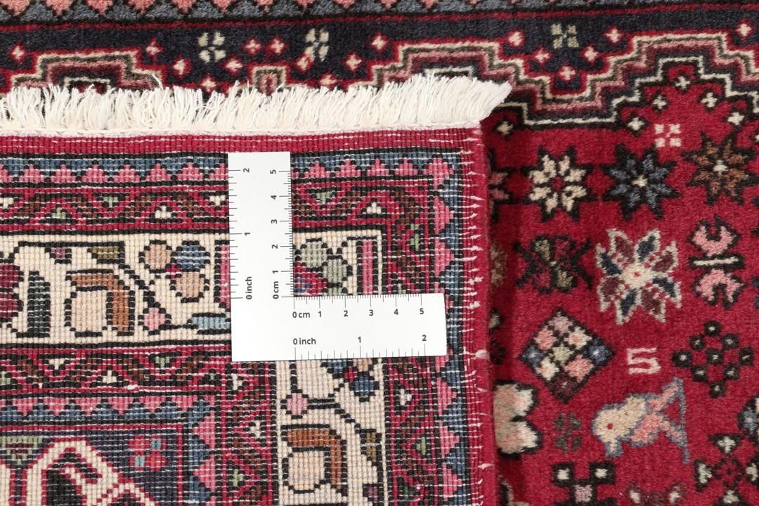 Håndknyttet Abadeh-tæppe fra Mellemøsten med en levende rød bund