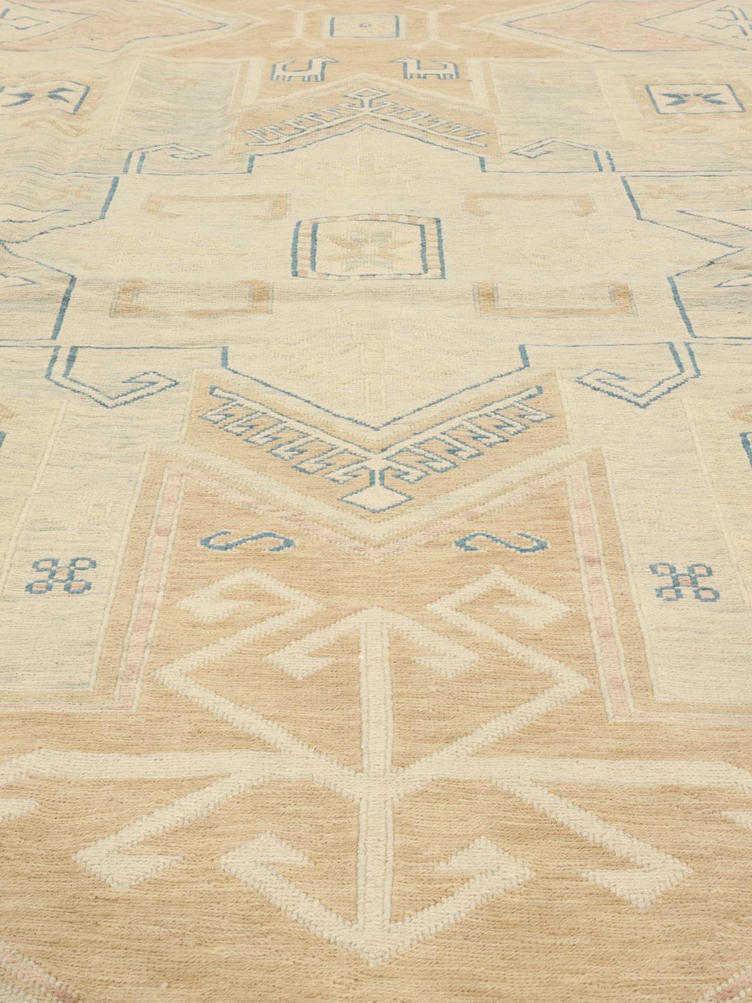 Handgeweven Afghaans Kelim Suzani tapijt in beige en lichtblauwe tinten
