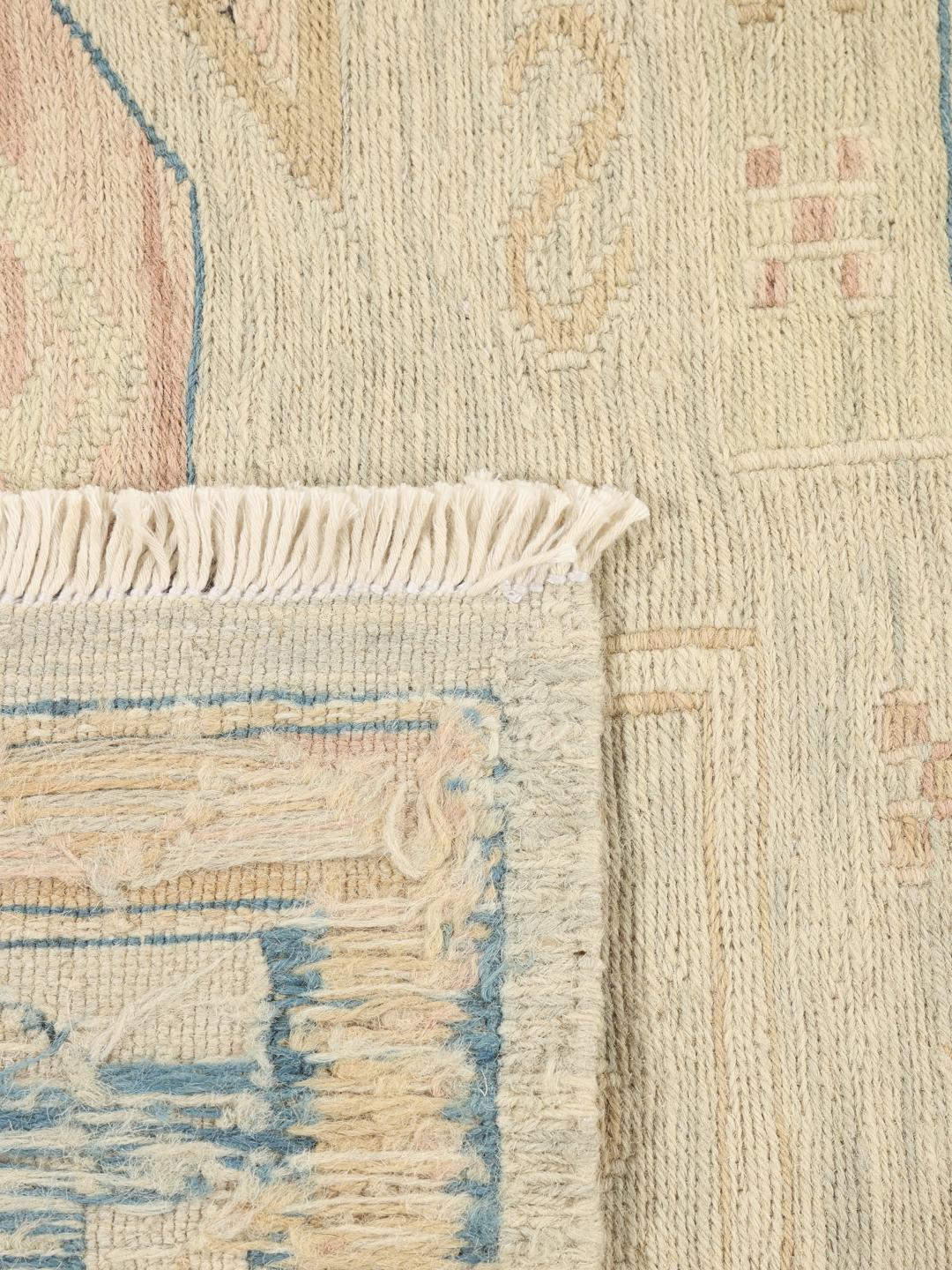 Handgeweven Afghaans Kelim Suzani tapijt in beige en lichtblauwe tinten