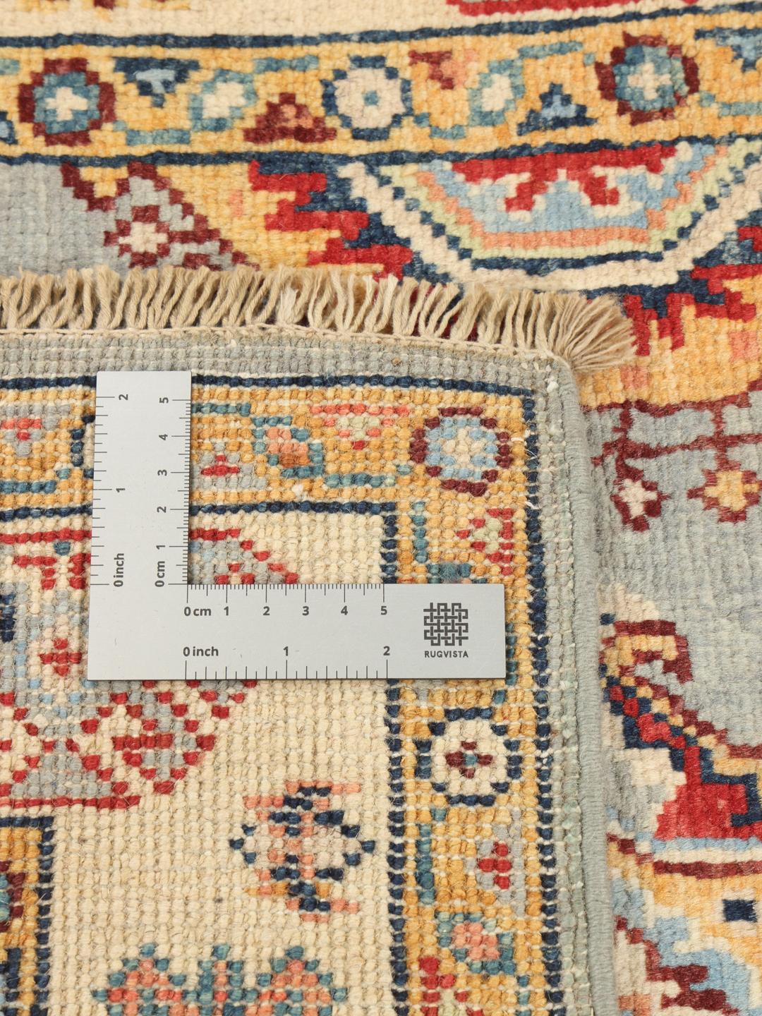 Covor tip runner afgan înnodat manual, în nuanțe de albastru deschis cu motive geometrice