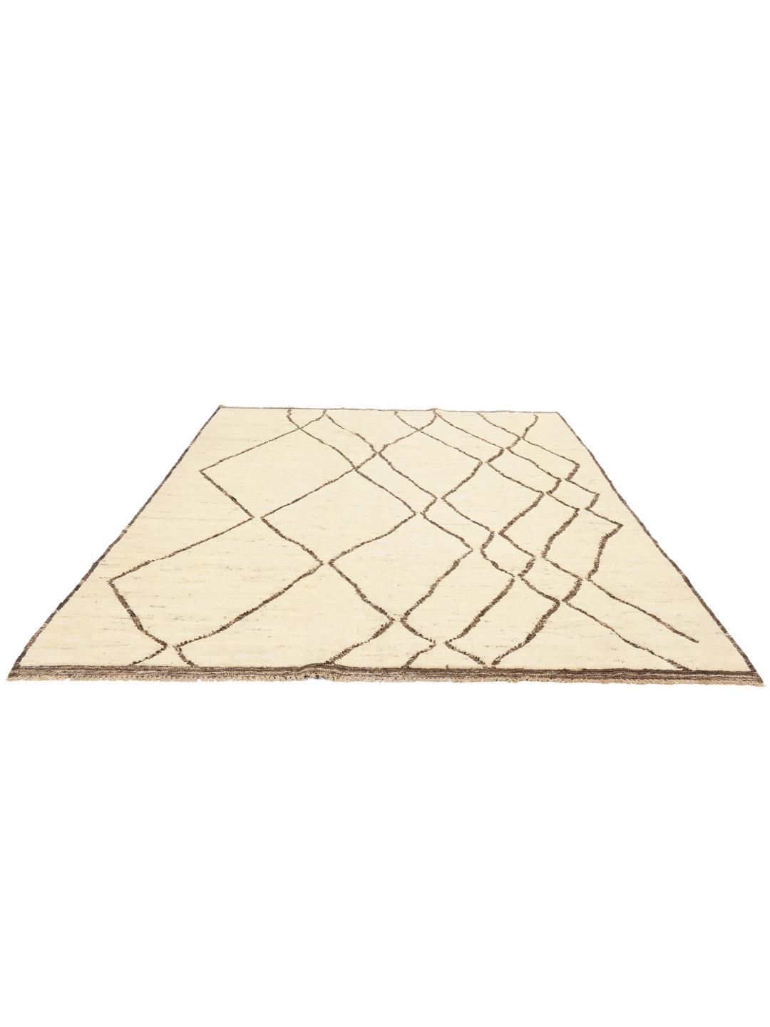 Håndknyttet afghansk tæppe med beige uld og mørke geometriske diamantmønstre