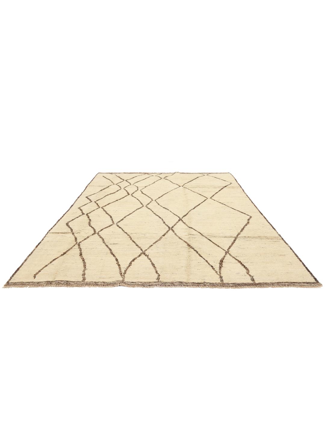 Håndknyttet afghansk tæppe med beige uld og mørke geometriske diamantmønstre