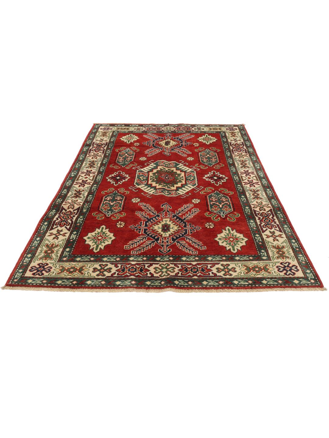 Tapis afghan noué à la main avec des motifs géométriques rouges traditionnels