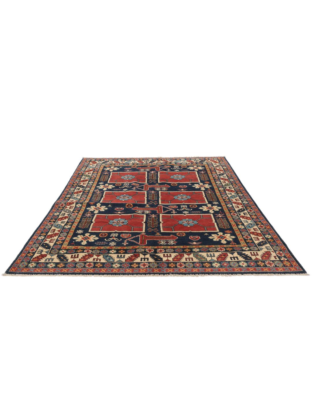 Tapis Kazak noué à la main originaire d'Afghanistan présentant un motif géométrique multicolore vibrant