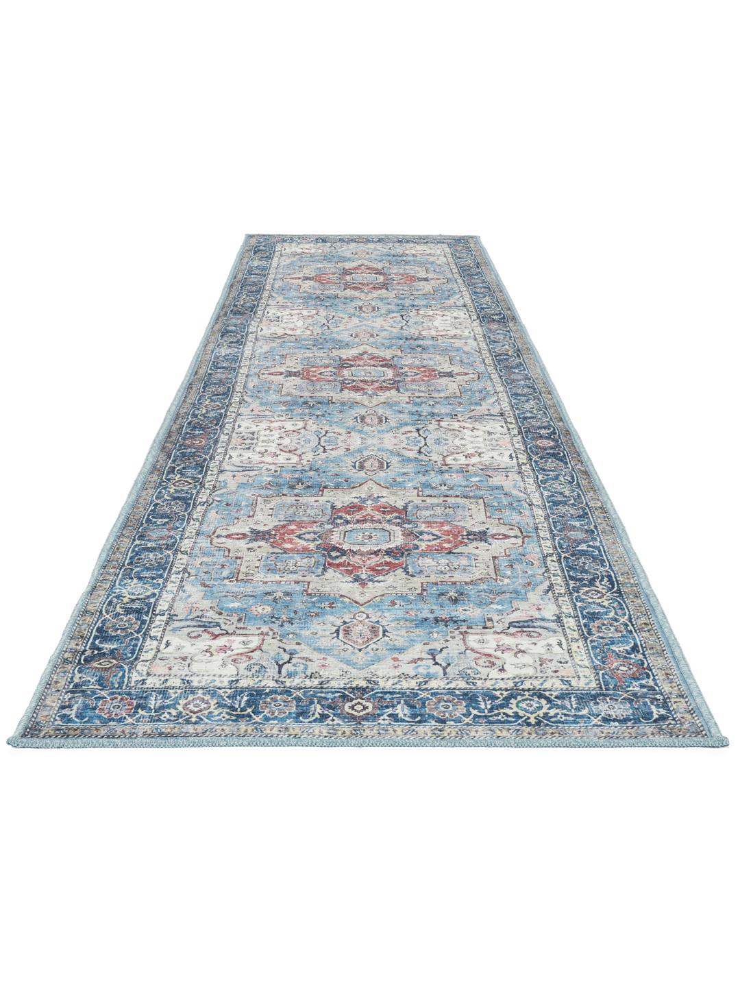 loper in blauw en meerkleurig