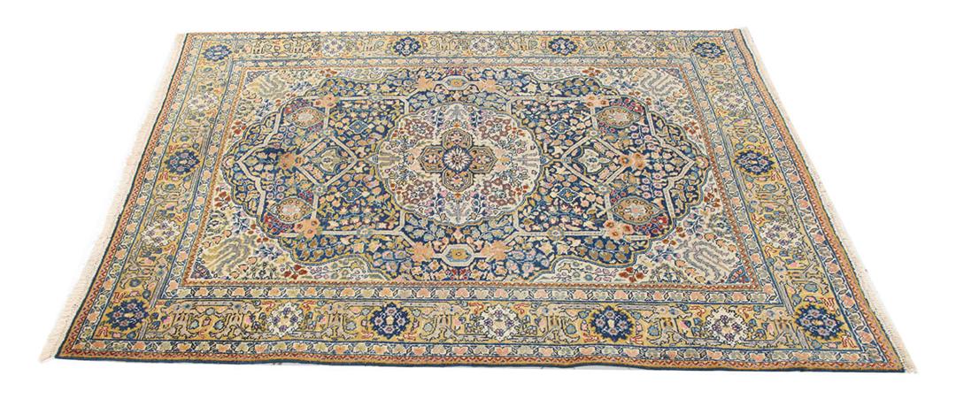 Håndknyttet Tabriz-tæppe fra Mellemøsten i blå og beige nuancer