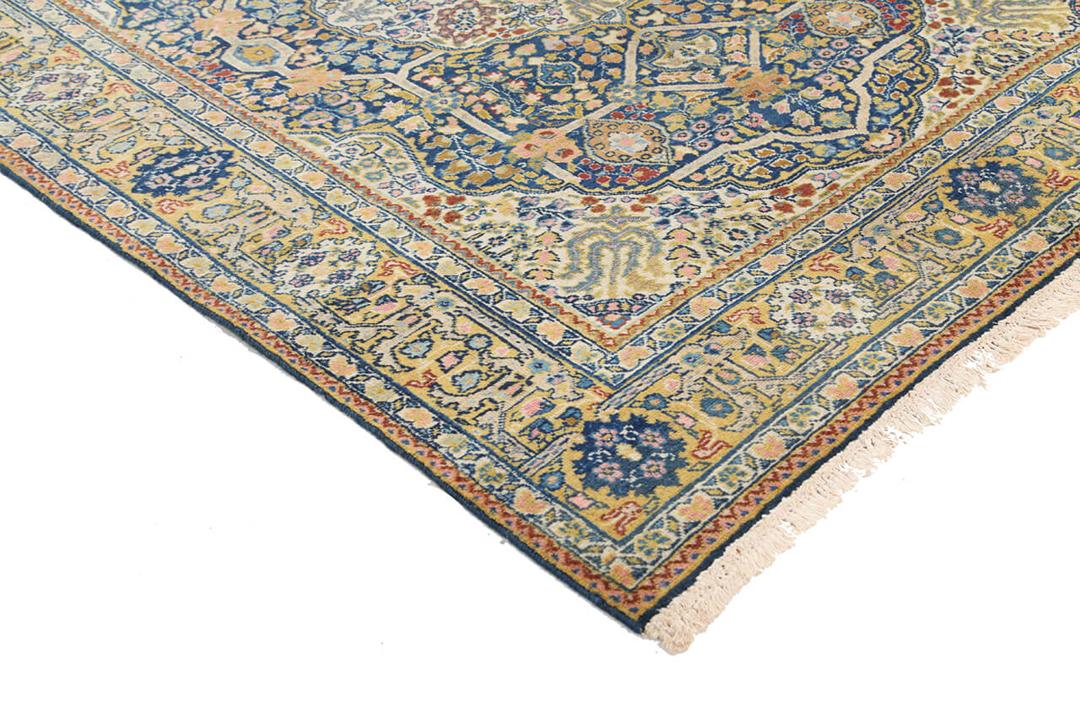 Håndknyttet Tabriz-tæppe fra Mellemøsten i blå og beige nuancer