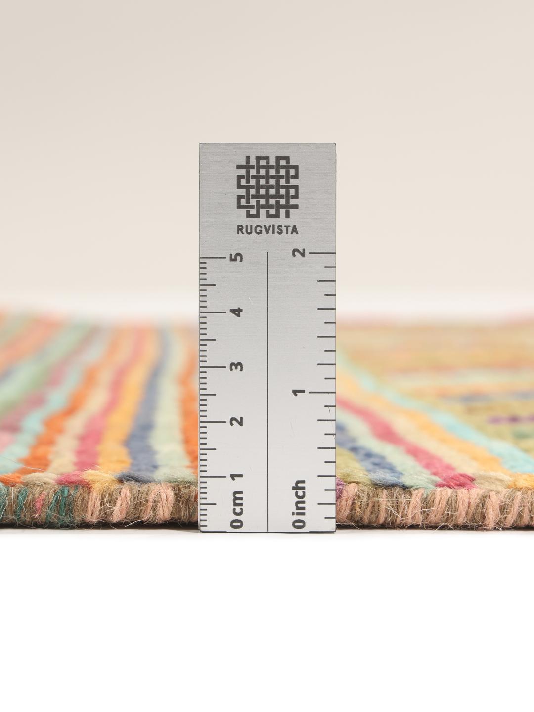 Handgeknoopt Afghaans tapijt met veelkleurige strepen en zigzagmotieven