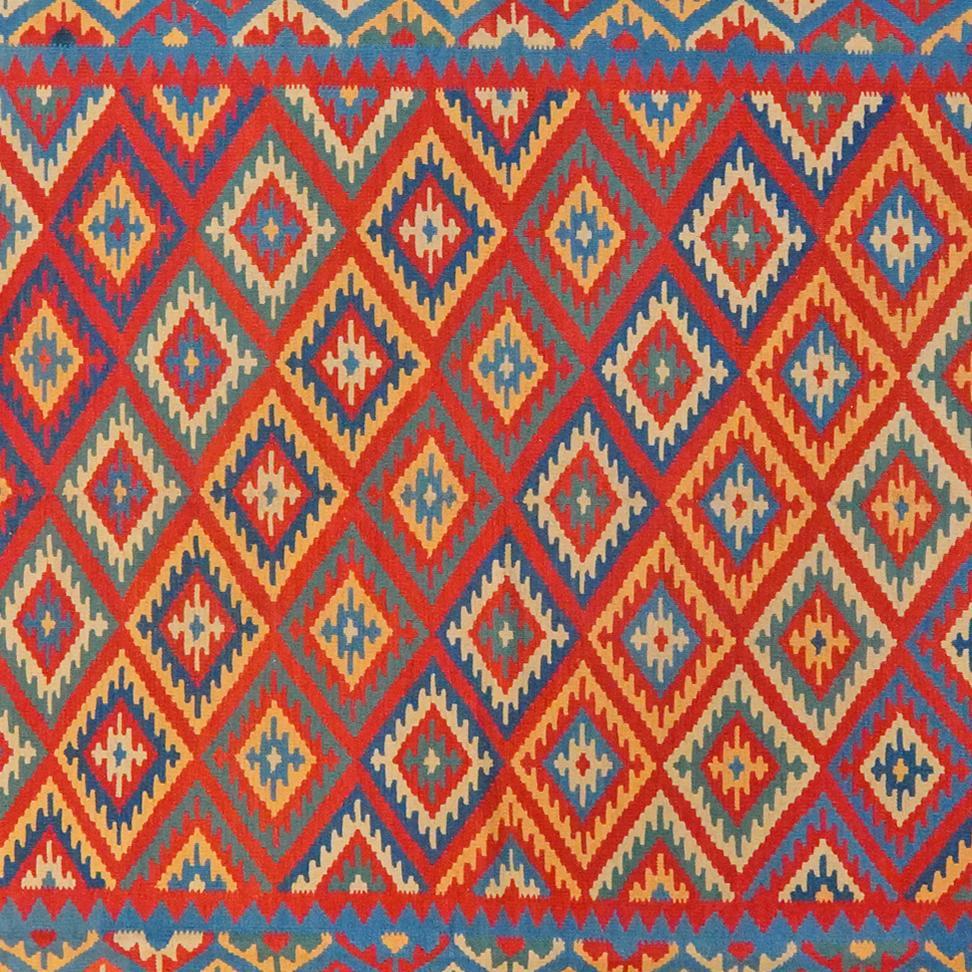 Håndvævet Kilim Qashqai-tæppe med levende geometriske mønstre i flere farver fra Mellemøsten